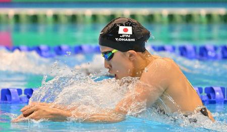 　女子２００メートル個人メドレー準決勝、力泳する大橋悠依（撮影・中田匡峻）