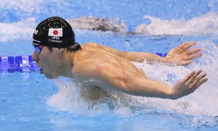 　男子２００メートルバタフライ決勝　銅メダルを獲得した本多灯＝マリンメッセ福岡
