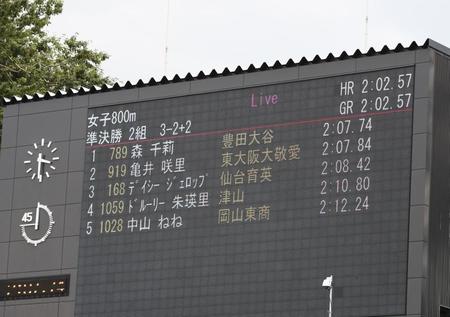 　女子８００メートル準決勝で２組４着でゴールしたドルーリー朱瑛里（撮影・中島達哉）