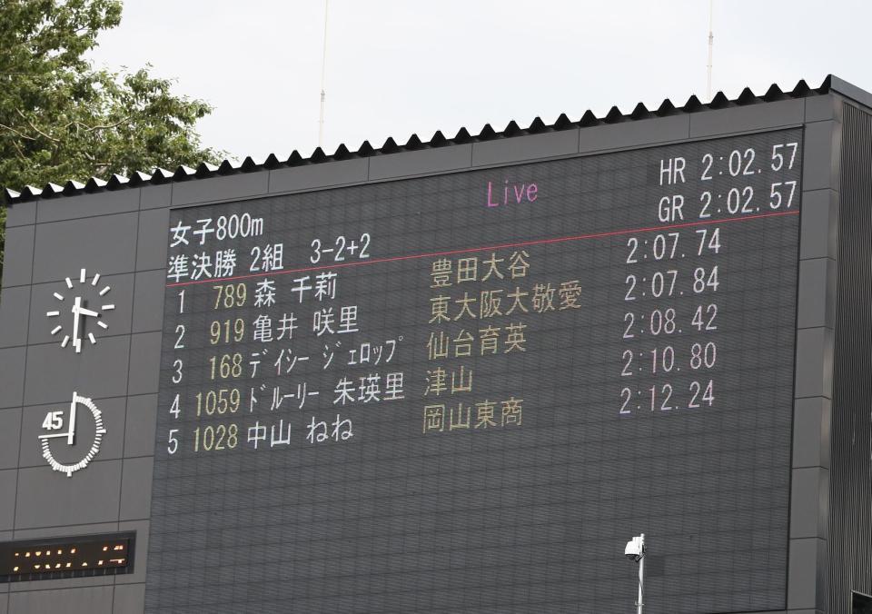 　女子８００メートル準決勝で２組４着でゴールしたドルーリー朱瑛里（撮影・中島達哉）