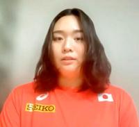 陸上世界選手権のオンライン結団式で話す女子やり投げの北口榛花＝８日