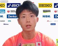 結団式後、オンラインで取材に応じる佐藤拳太郎＝８日