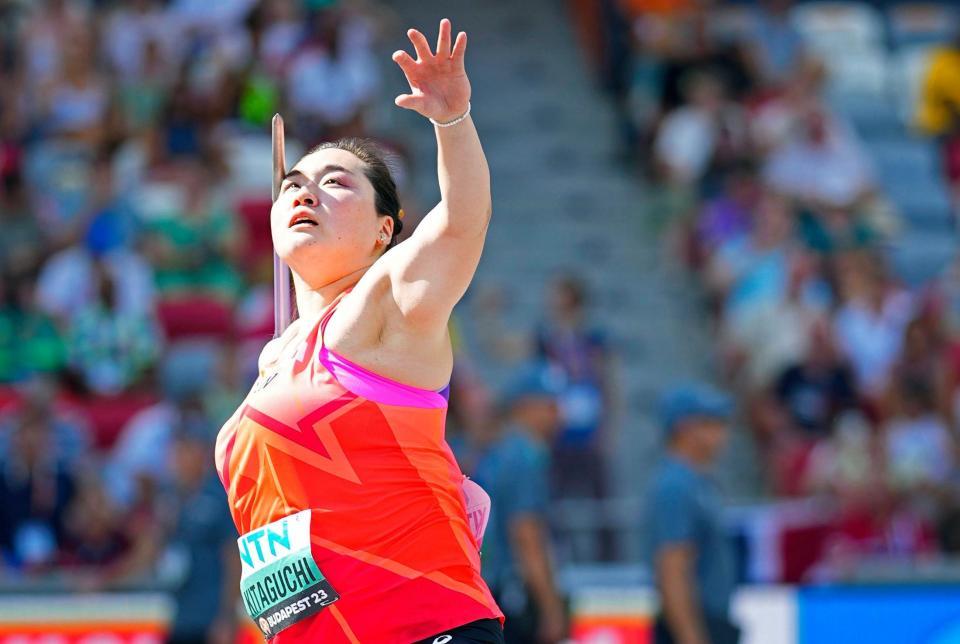 　女子やり投げ予選で決勝進出を決めた北口榛花