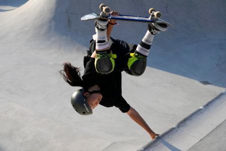 　スケートボード・パークの世界選手権、女子準決勝の草木ひなの＝７日、ローマ（ＡＰ＝共同）