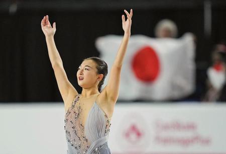 　女子ＳＰの演技を終えた坂本花織（Ｔｈｅ　Ｃａｎａｄｉａｎ　Ｐｒｅｓｓ提供・ＡＰ＝共同）