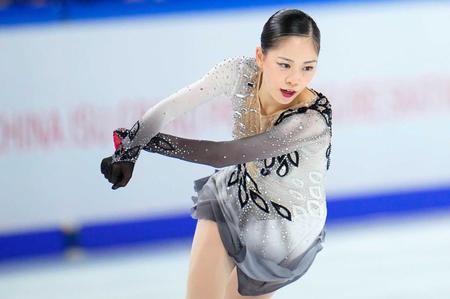 　初優勝を果たした吉田陽菜の女子フリーの演技（共同）