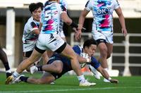 　韓国戦の前半、トライを決める石田吉平
