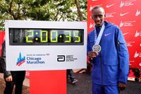 　シカゴ・マラソンで２時間０分３５秒の世界新で優勝したケルビン・キプタムさん＝２０２３年１０月