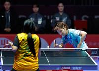 　南アフリカ戦でプレーする平野美宇