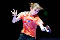　女子１次リーグ　ブラジル戦でプレーする早田ひな＝釜山（共同）