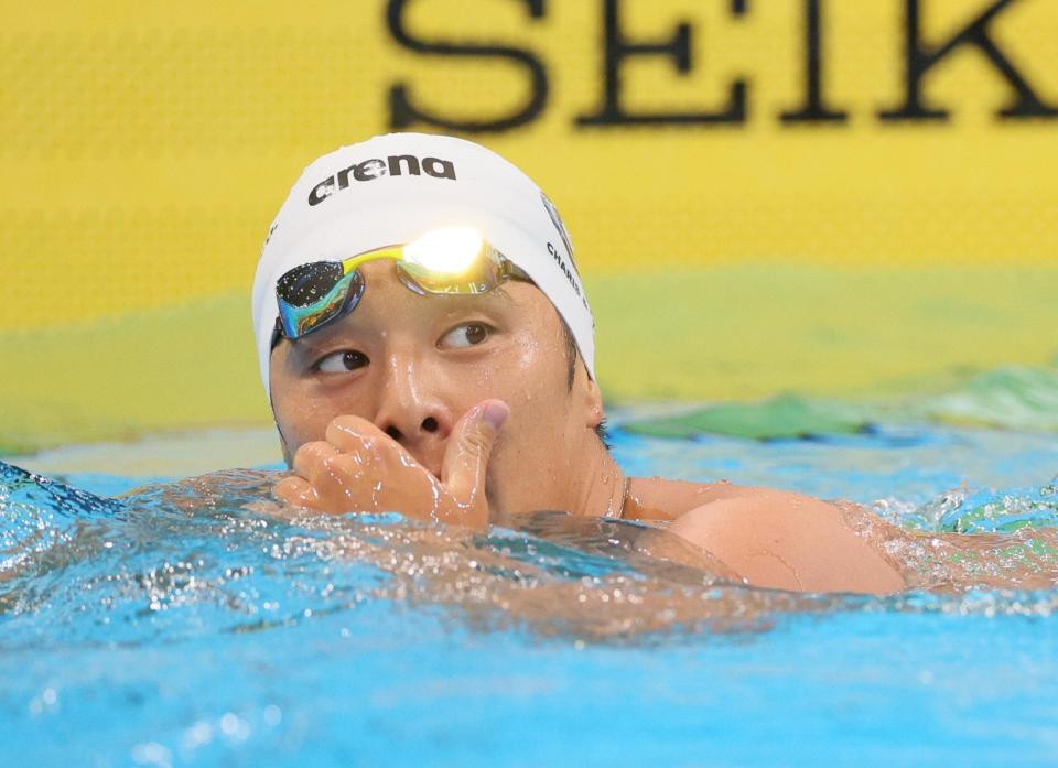 　男子２００メートルバタフライ準決勝、レースを終えた瀬戸大也