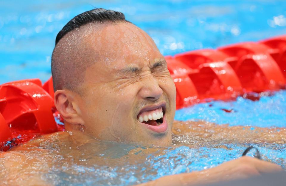 　男子５０Ｍ自由形予選を終えた塩浦慎理（撮影・吉澤敬太）