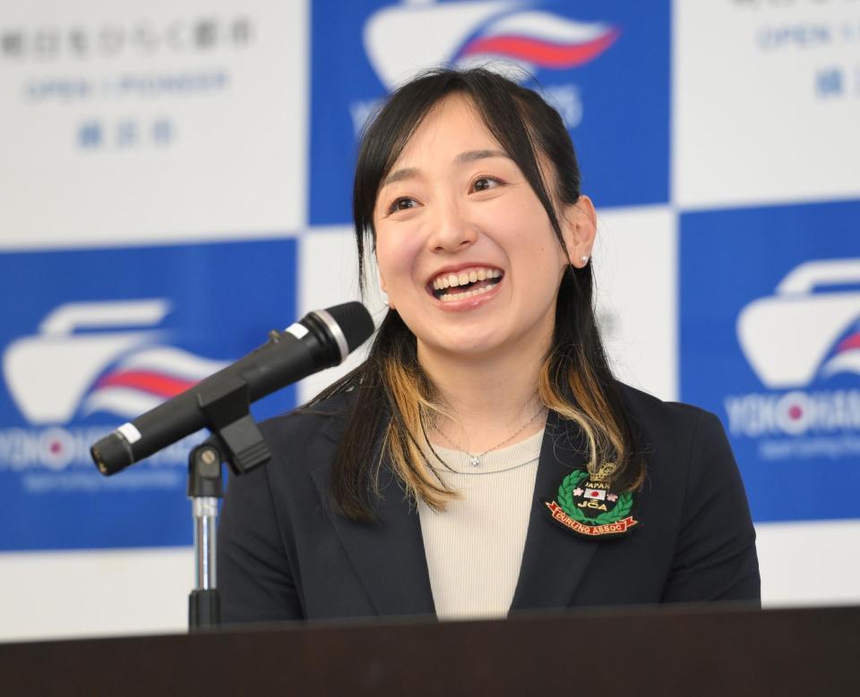 　「日本カーリング選手権大会　横浜２０２５」開催が決まり、笑顔で喜びを語る藤沢五月（撮影・伊藤笙子）