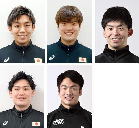 　上段左から金子和也、佐野優人、田口侑治。下段左から宮食行次、鳥居陽生。萩原直輝の顔写真はありません