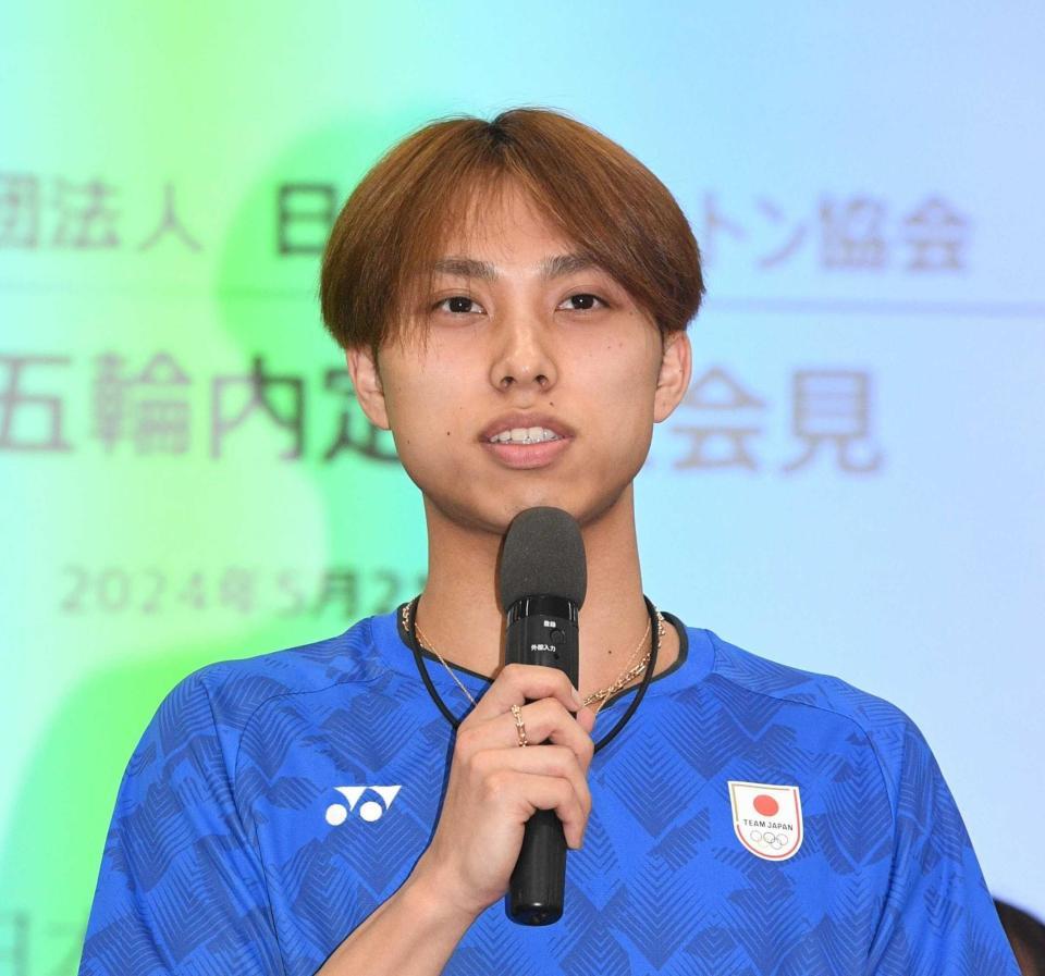 　パリ五輪のバドミントン競技日本代表に選ばれた男子シングルス・奈良岡功大（撮影・佐々木彰尚）