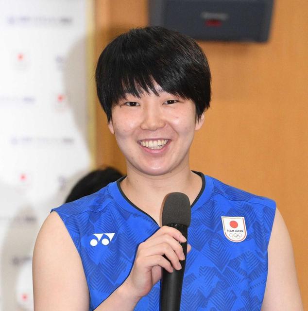 　パリ五輪のバドミントン競技日本代表に選ばれた女子シングルス・山口茜（撮影・佐々木彰尚）