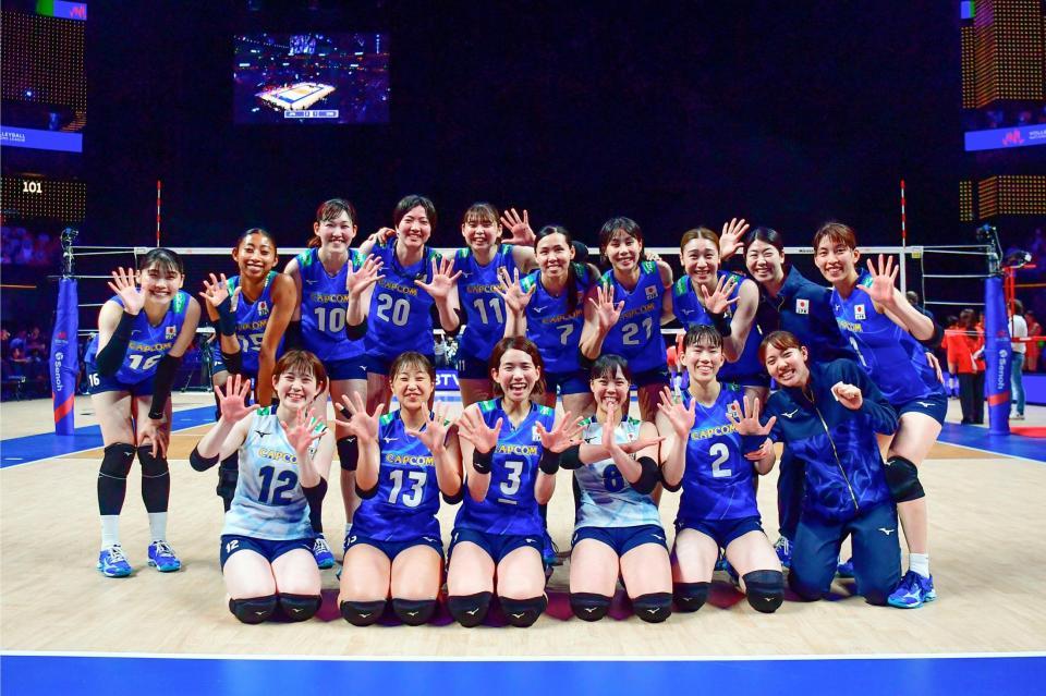 　中国を３－１で破った日本（Ｖｏｌｌｅｙｂａｌｌ　Ｗｏｒｌｄ提供）