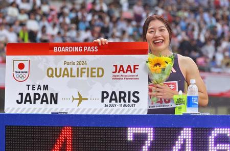 　女子１００メートル障害決勝　優勝しパリ五輪出場を決めた福部真