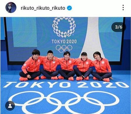 　東京五輪での玉井陸斗（左から２人目）。インスタグラム＠ｒｉｋｕｔｏ＿ｒｉｋｕｔｏ＿ｒｉｋｕｔｏより