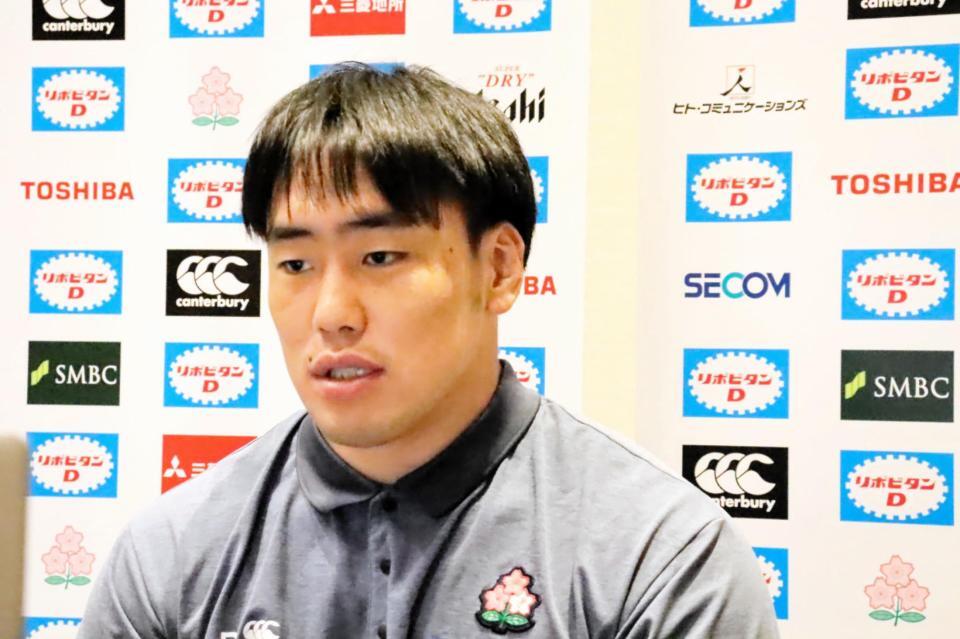 　オンライン取材に応じたラグビー日本代表のフッカー原田衛©ＪＲＦＵ