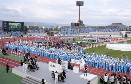 　国民スポーツ大会「ＳＡＧＡ２０２４」の総合開会式＝５日午後、佐賀市のＳＡＧＡサンライズパーク陸上競技場