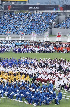 　国民スポーツ大会「ＳＡＧＡ２０２４」の総合開会式＝５日、佐賀市のＳＡＧＡサンライズパーク陸上競技場