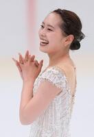 　女子ＳＰの演技を終え、笑顔の三宅咲綺