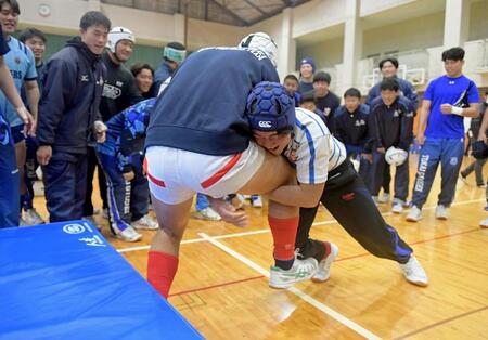 　タックルの練習で汗を流す東海大大阪仰星フィフティーン（撮影・石井剣太郎）