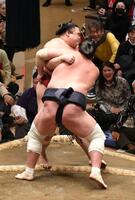 　寄り切りで隆の勝を破る照ノ富士（撮影・持木克友）