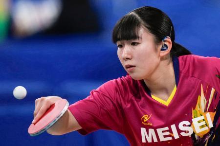 　女子シングルス１回戦に出場した山田萌心＝２１日、東京体育館