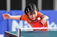 　ジュニア女子準々決勝でプレーする松島美空（撮影・開出牧）