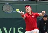 　シングルス第２試合で敗れた錦織圭