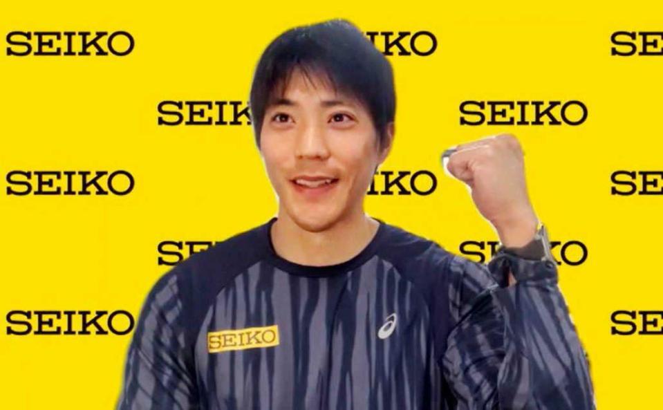 　オンラインで取材に応じる陸上男子の山縣亮太