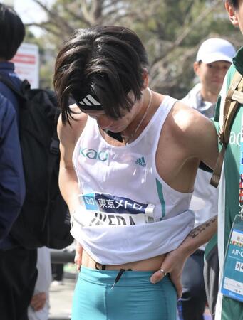 　日本人４位でゴールし、肩を落とす池田耀平（撮影・伊藤笙子）