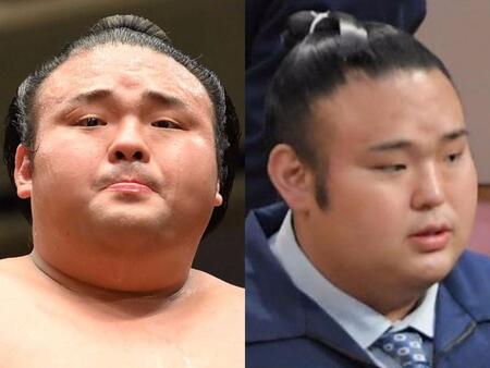 　湊川親方。左は大関貴景勝時代
