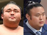 　湊川親方。左は大関貴景勝時代