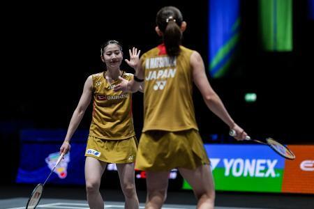 　バドミントンの全英オープン女子ダブルスで準決勝に進んだ志田千陽、松山奈未組＝バーミンガム（ゲッティ＝共同）