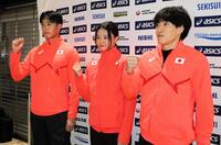 　世界室内選手権に出発した（左から）西、田中、泉谷