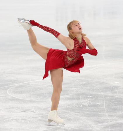 　練習に励む坂本花織（撮影・佐々木彰尚）