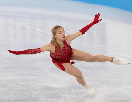 　華麗な演技を披露する坂本花織（撮影・佐々木彰尚）