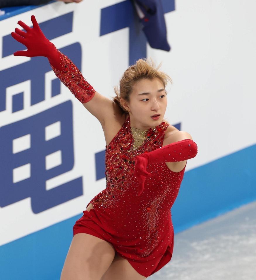 　練習に励む坂本花織（撮影・佐々木彰尚）