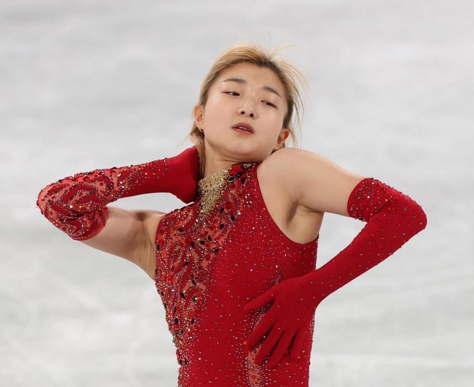 　練習に励む坂本花織（撮影・佐々木彰尚）