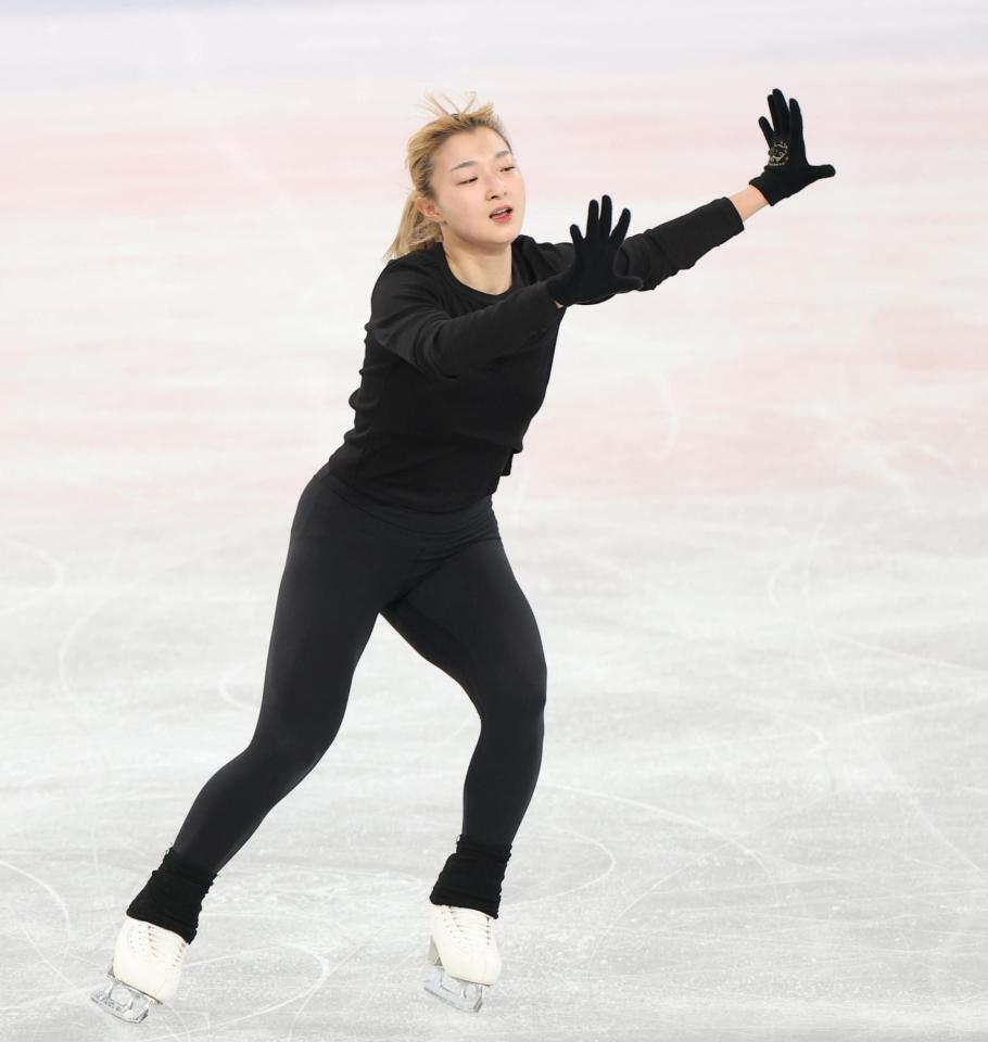 　練習に励む坂本花織（撮影・佐々木彰尚）