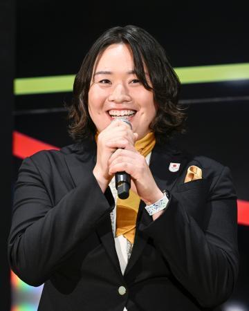 　ＪＯＣの「シンボルアスリート」認定式に出席した陸上女子やり投げの北口榛花＝２１日、東京都新宿区