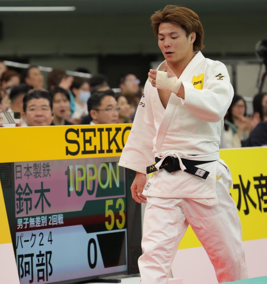 　２回戦で１本負けを喫した阿部一二三（撮影・吉澤敬太）