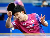 　世界選手権に向け練習する張本智和