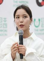 　気候変動とスポーツについて話す高梨沙羅（撮影・佐々木彰尚）