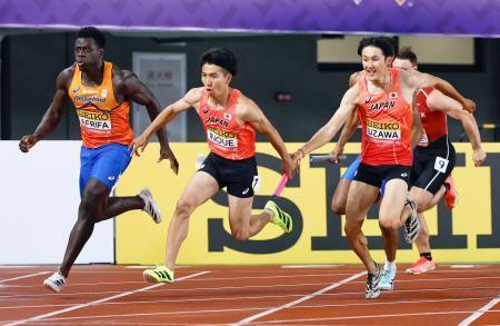 日本は３７秒８４で決勝へ　世界リレー大会