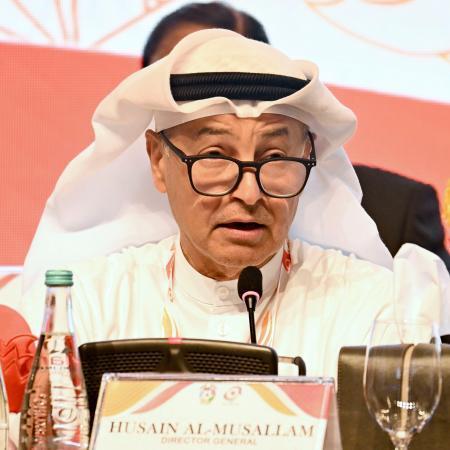 　アジア・オリンピック評議会の総会で発言するフセイン・ムサラム事務局長＝１２日、クウェート市近郊（共同）