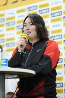 　会見に臨む北口榛花（代表撮影）